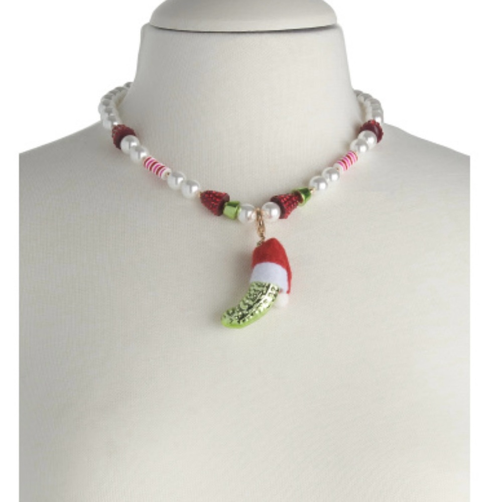 BETSEY JOHNSON Holiday
Pickle With Santa Hat Beaded
Necklace Christmas
